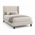 Gepolstertes Doppelbett 160 x 200 cm in Creme mit schwarzen Füssen