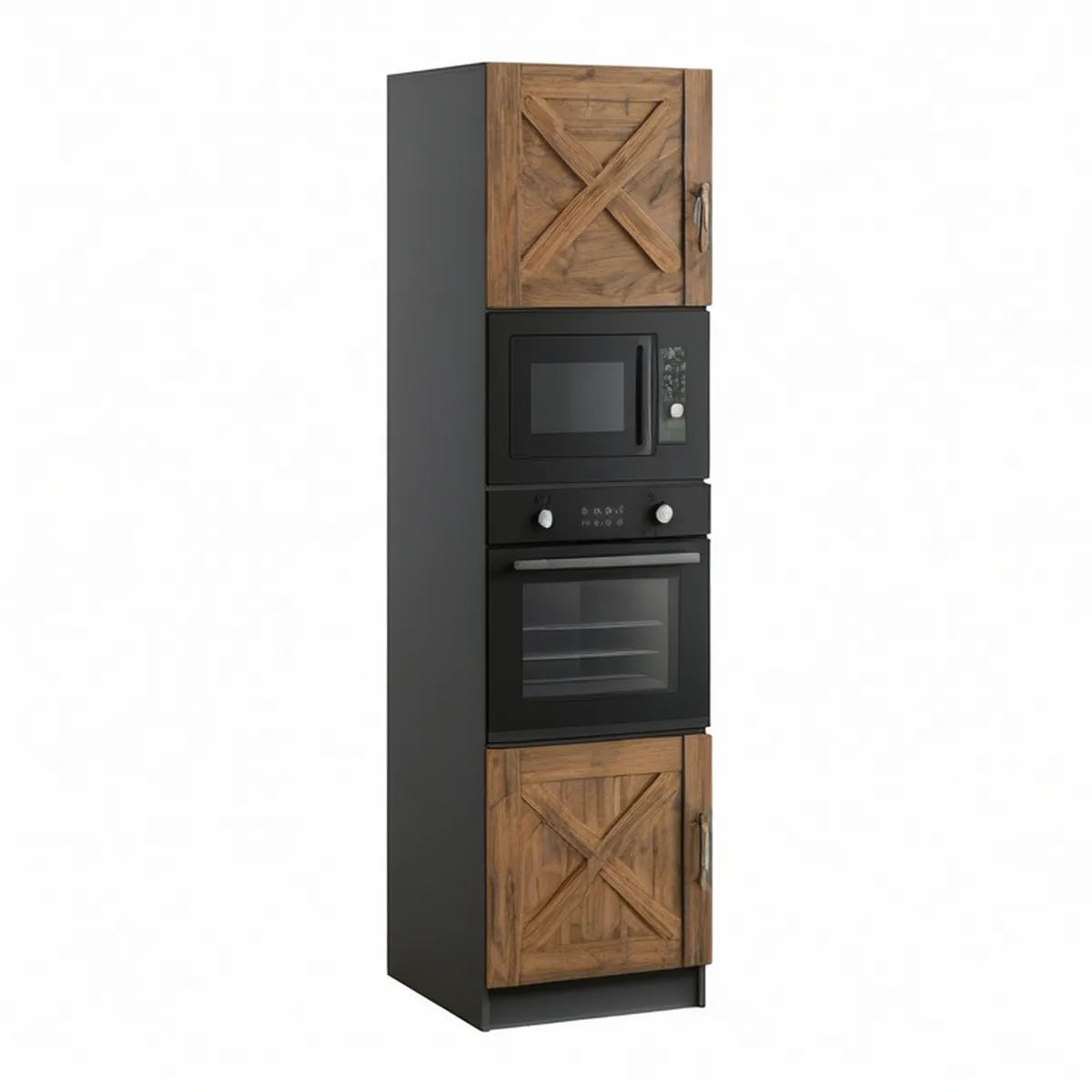 Einbaugeräteschrank 60 x 60 x 200 cm Schwarz/Eichenoptik