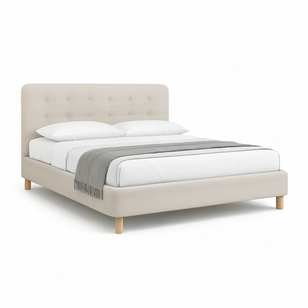 Polsterbettgestell Beige 160 x 200 cm mit gepolstertem Kopfteil