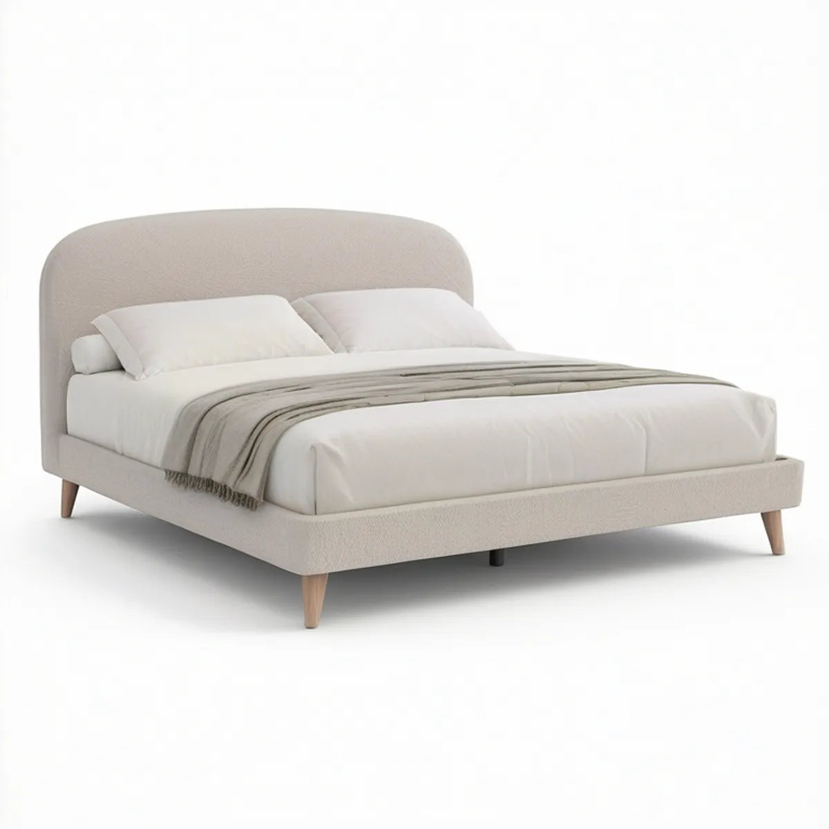 Polsterbett 160 x 200 cm mit abgerundetem Kopfteil, Polyesterbezug Beige/Natur