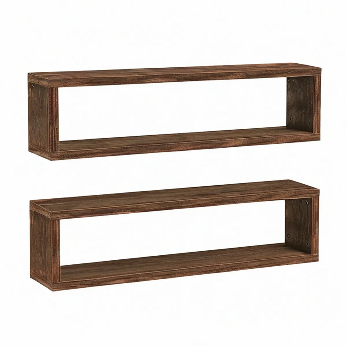2er-Set Wandregale aus MDF in Nussbaumoptik, 60 x 15 x 15 cm, Dunkelbraun