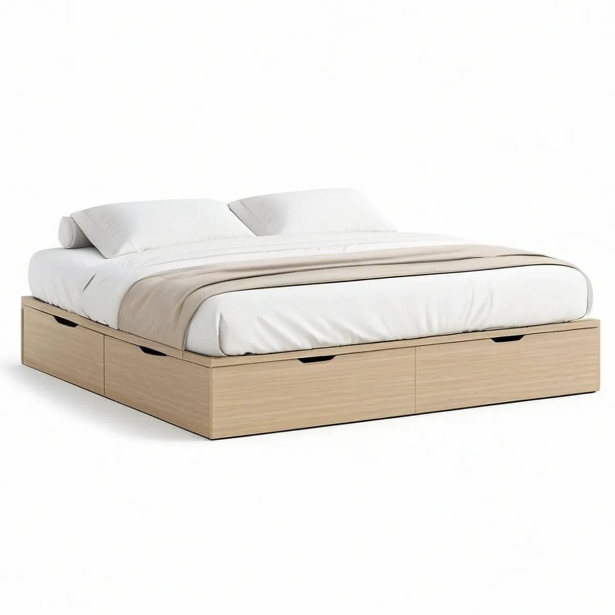 Stauraumbett 160 x 200 cm mit 6 Schubladen, MDF in heller Eichenoptik