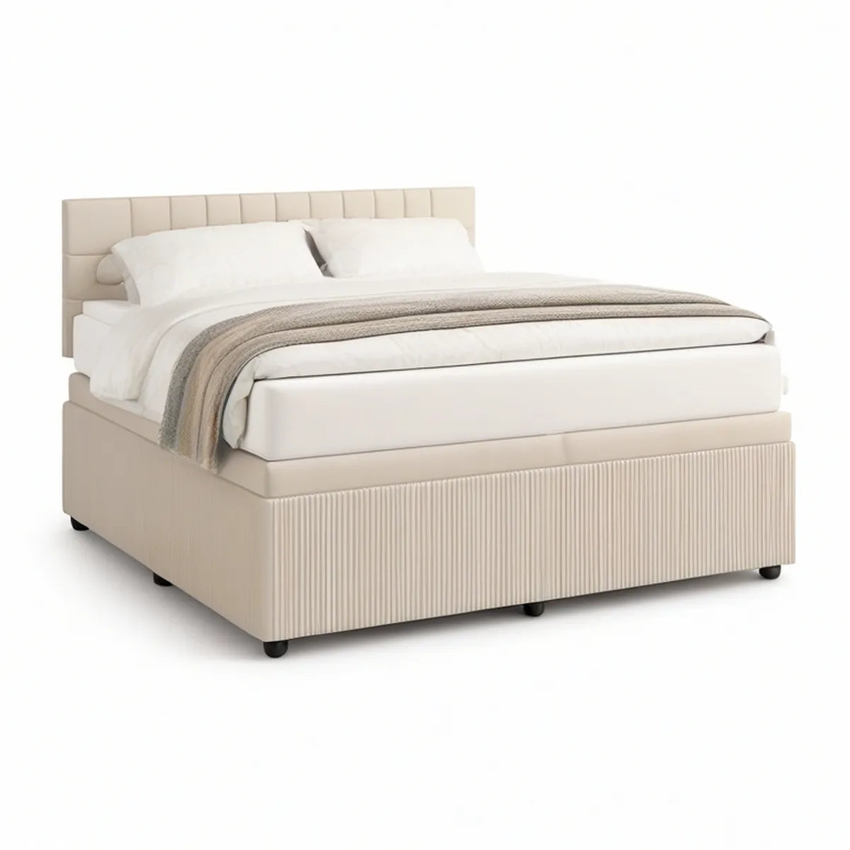 Gepolstertes Bettgestell 180 x 200 cm aus Polyester, Beige