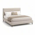 Gepolstertes Bettgestell 180 × 200 cm mit horizontal gestepptem Kopfteil, Beige/Dunkelbraun