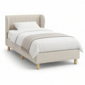 Gepolstertes Einzelbett 90 x 200 cm in Beige mit Naturholzfüssen
