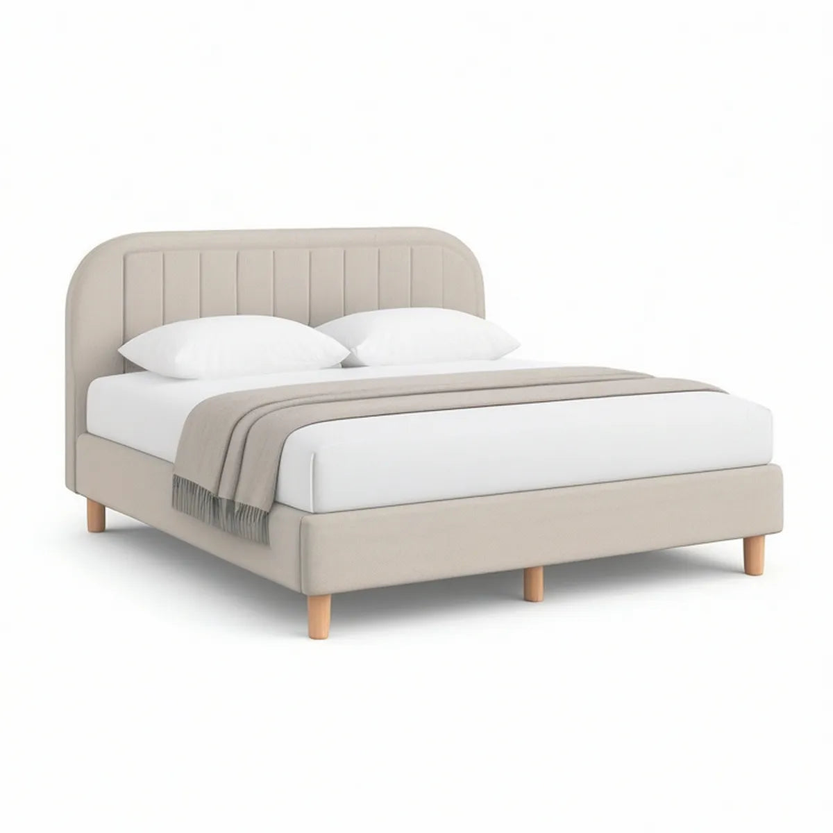Polsterbett 160 x 200 cm mit abgerundetem Kopfteil, Beige