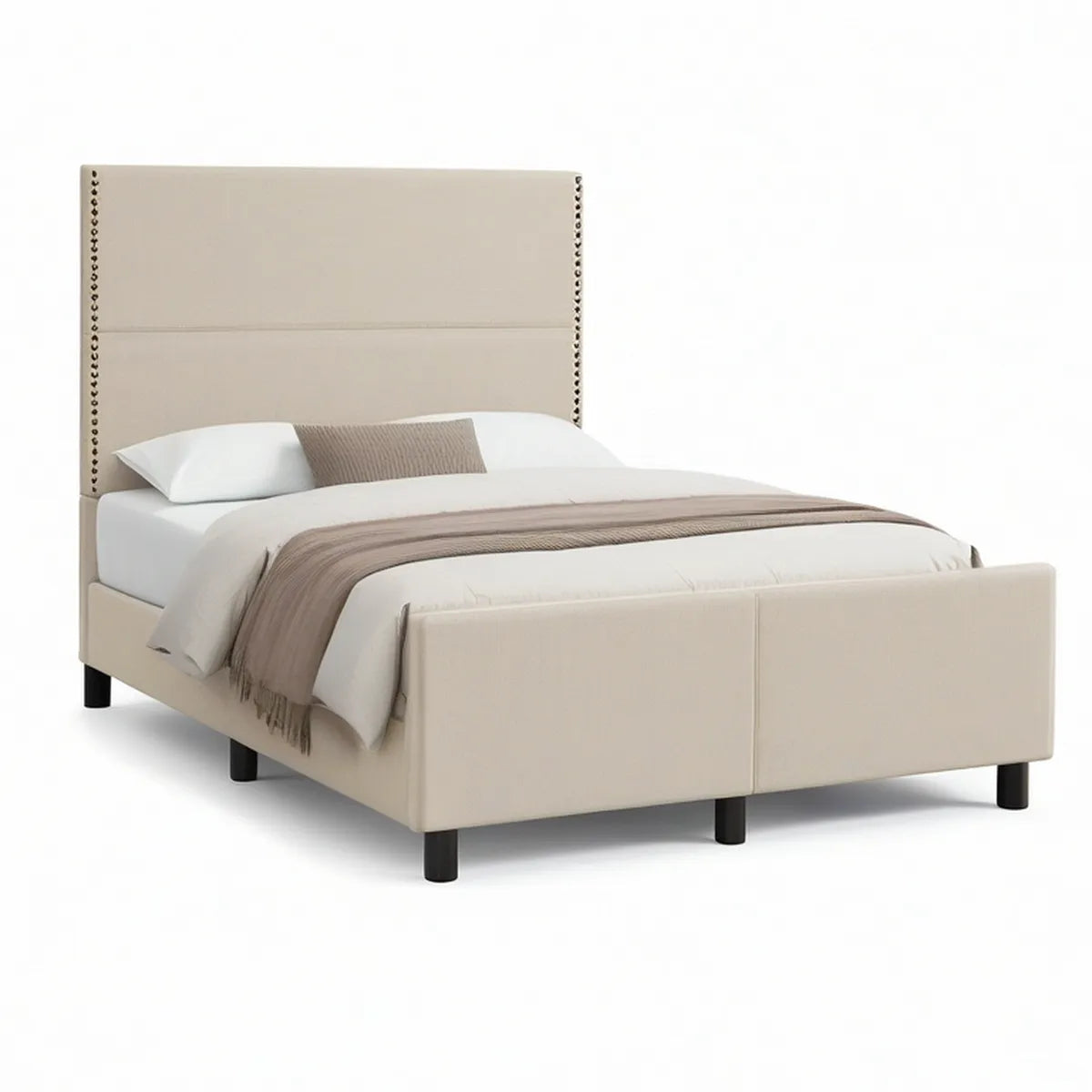 Gepolstertes Bettgestell 160 x 200 cm aus Polyester in Beige