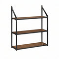 Wandregal mit 3 Ablagen aus MDF und Stahl, Schwarz/Walnussbraun, 60 x 20 x 80 cm