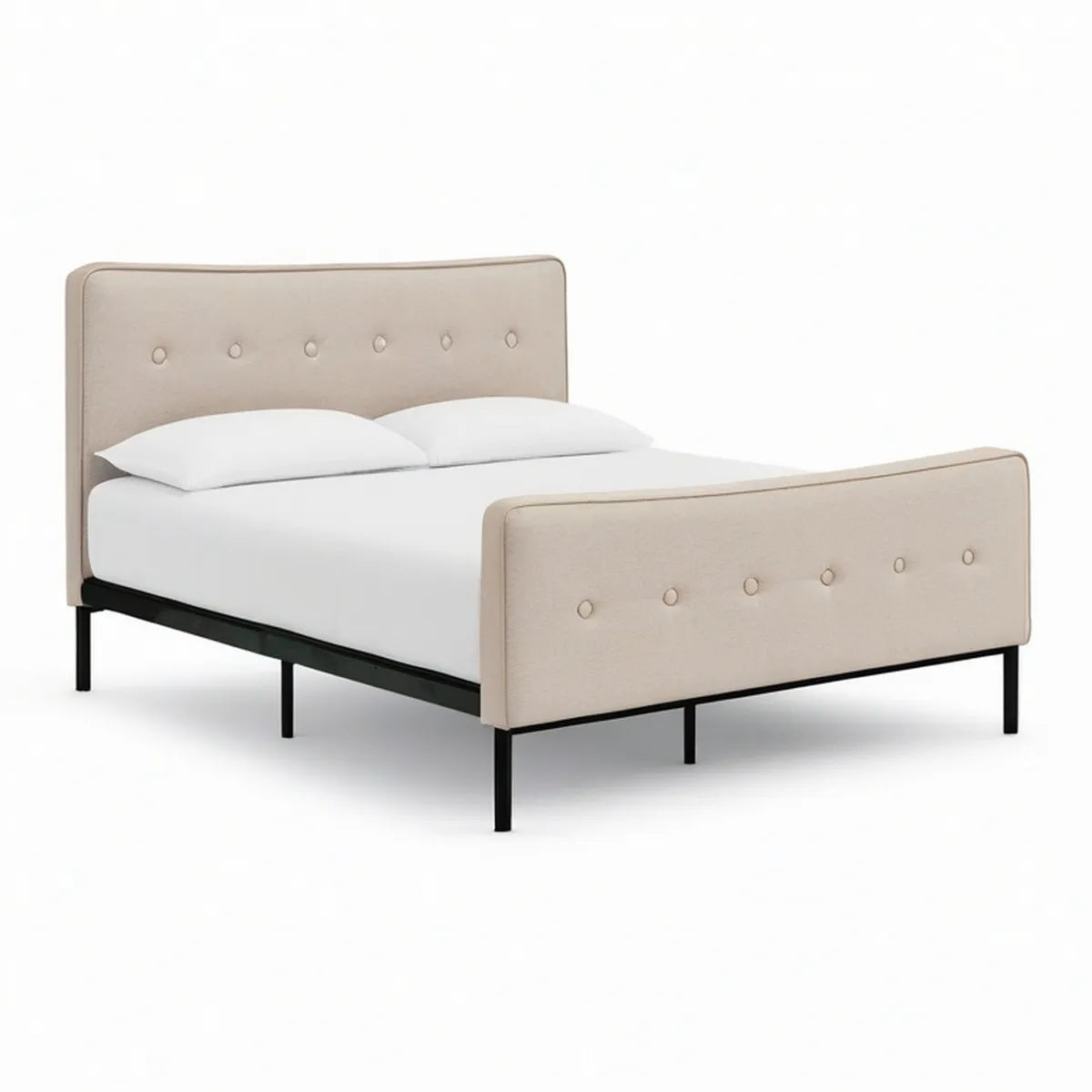 Polsterbett 160 x 200 cm mit Knopfheftung, Beige/Schwarz