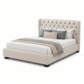 Polsterbett 180 x 200 cm mit Chesterfield-Kopfteil, Beige/Schwarz