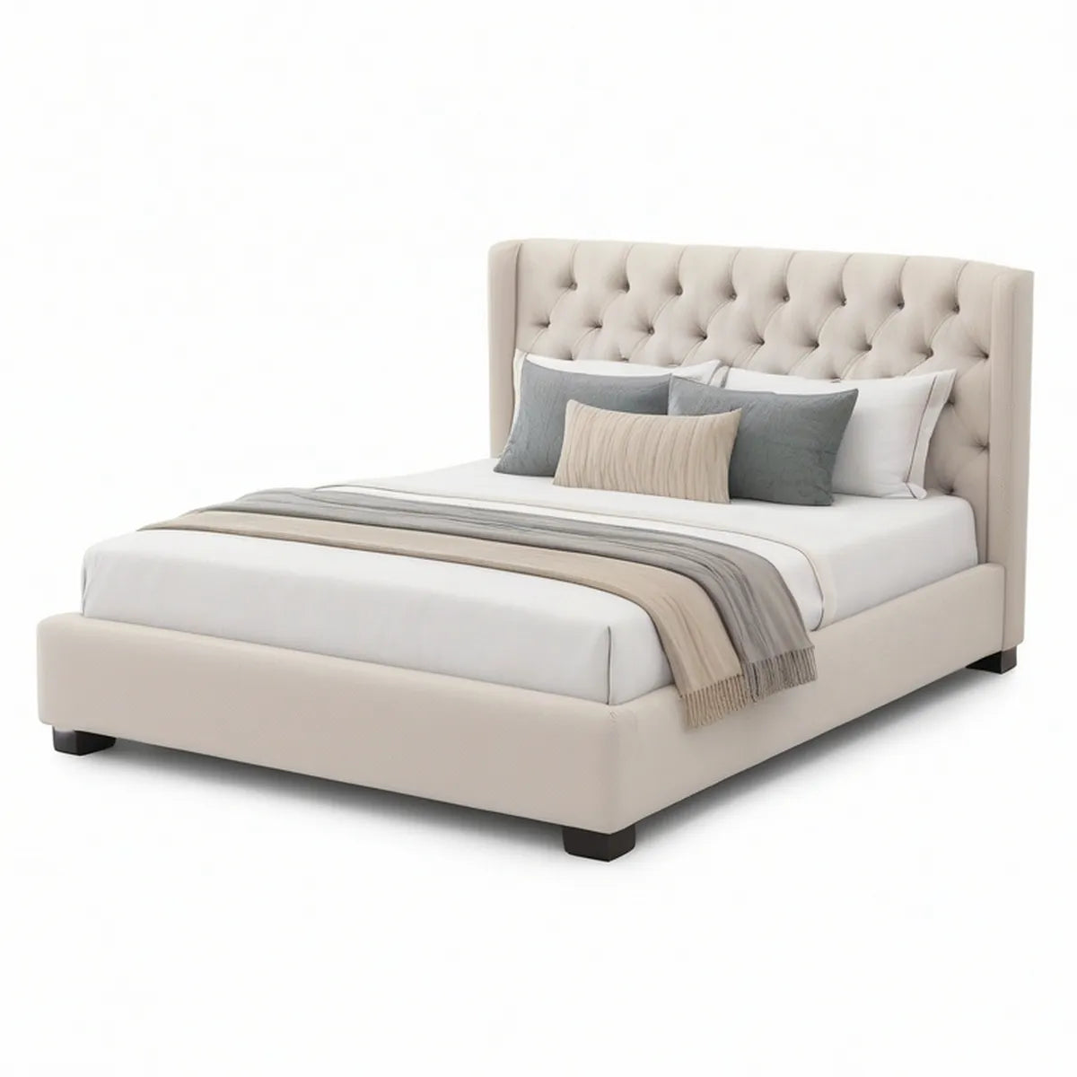 Polsterbett 180 x 200 cm mit Chesterfield-Kopfteil, Beige/Schwarz