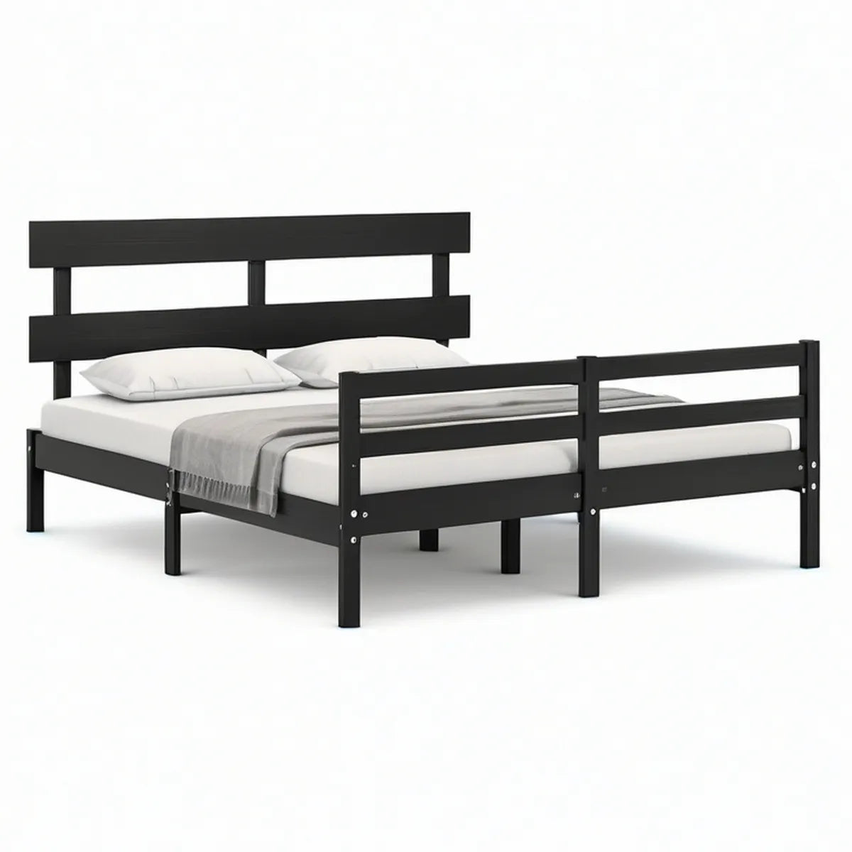 Doppelbett-Rahmen aus Kiefernholz, Schwarz, 160 x 200 cm