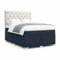Boxspringbett 160 x 200 cm mit Chesterfield-Kopfteil in Dunkelblau/Creme
