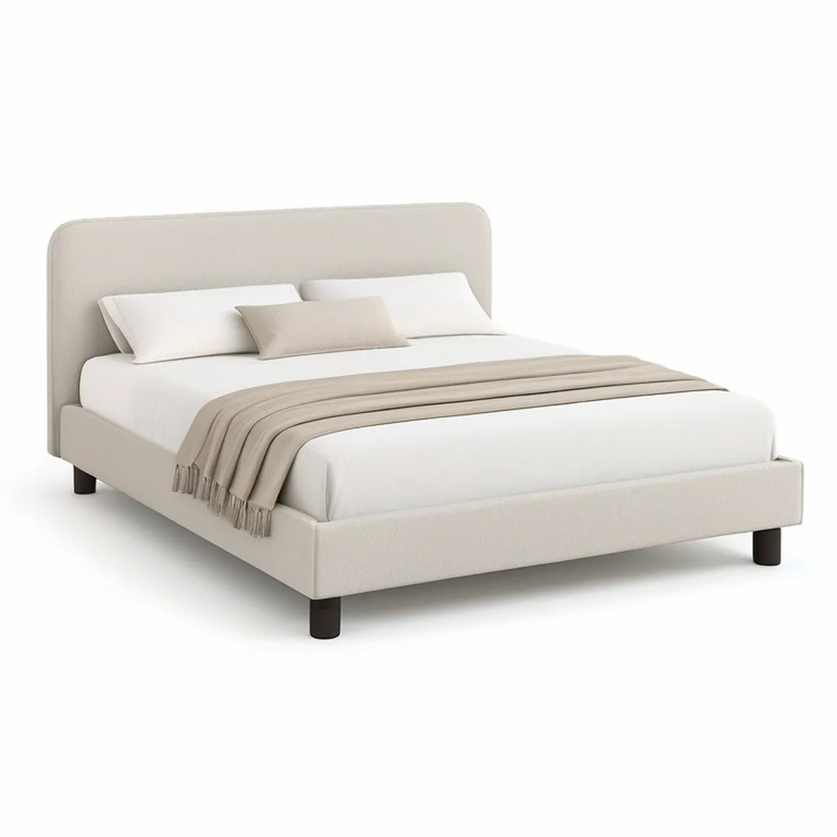 Gepolstertes Doppelbett 180 x 200 cm aus Polyester, Creme/Schwarz